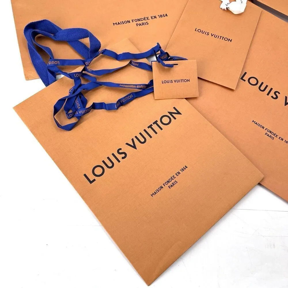 Louis Vuitton LOT Various Sizes Orange Gift Tote Bags & Card With Ribbon
